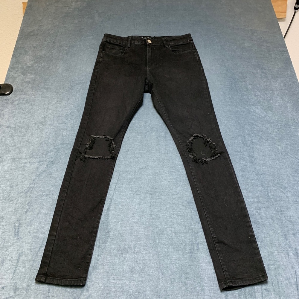 Karter Collection Skinny Jeans Mens 32 Black Denim Dark Wash Distressed Pockets